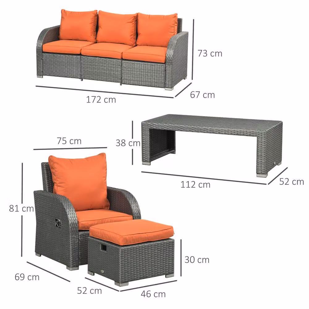 STILVORA 6-Piece Modern Rattan and Steel Sofa Set in Orange – 3