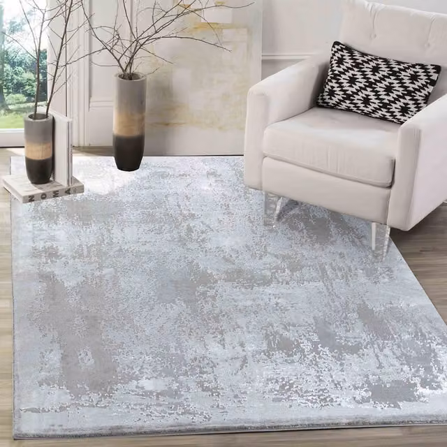 Modern Serenity Abstract Machine Woven Area Rug in Grey, 160 cm