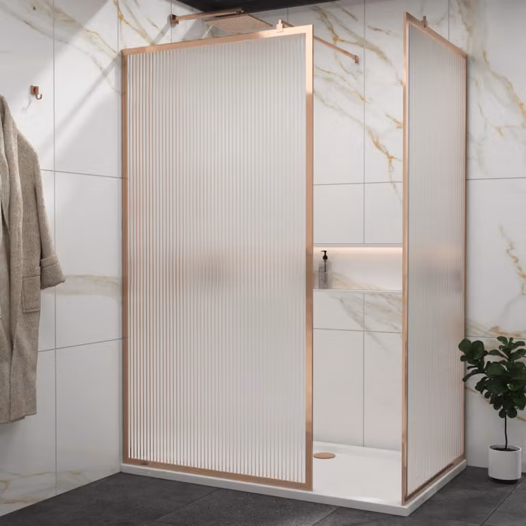 Royal Bathrooms Luxor Walk In Fluted Shower Enclosure with Brushed Bronze Frame and 8mm Easy Clean Glass, W/D: 170 x 76 cm