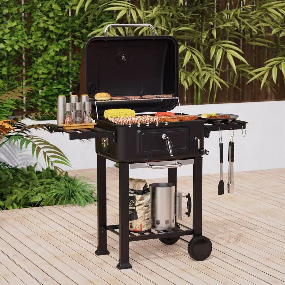 Kelvenix XL Charcoal BBQ Smoker Grill in Black with Thermometer and Wheels – 5
