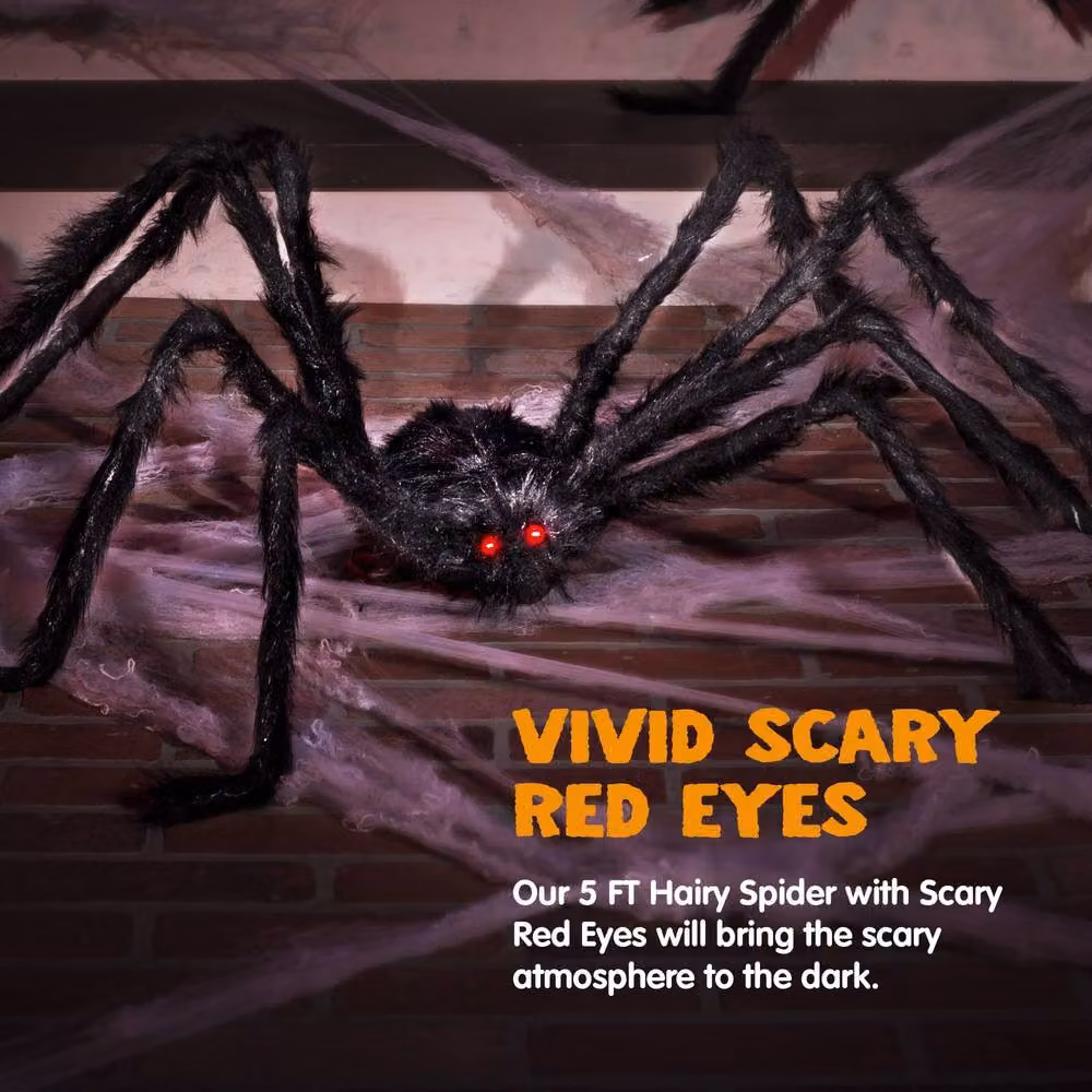 YnysTec Halloween Prop Set featuring 150cm Hairy Giant Spider and 7m Web in Black – 5