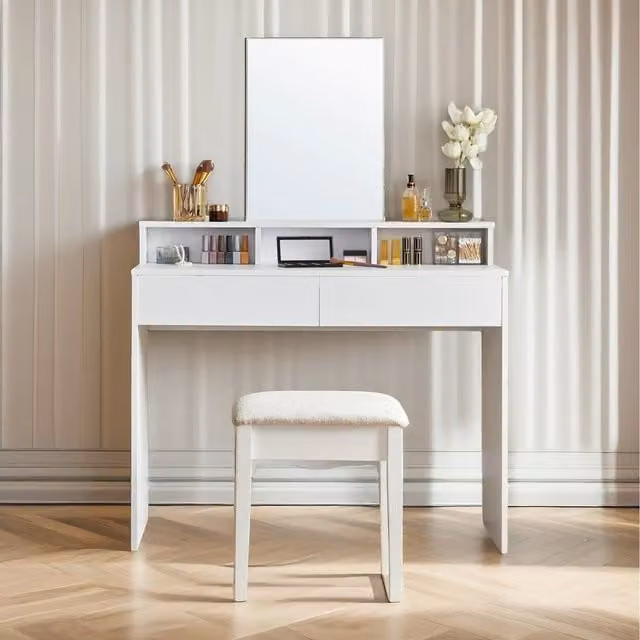 Pirlo Plush Modern 2 Drawer Dressing Table with Mirror in White