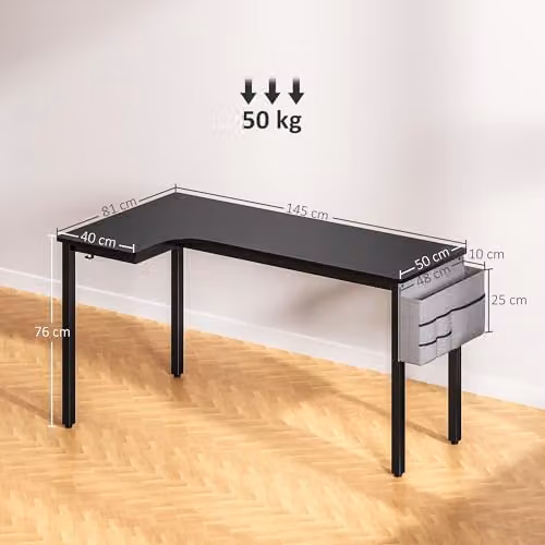 HOMCOM L-Shaped Corner Desk in Black, W/D/H: 145 x 81 x 76 cm – 4