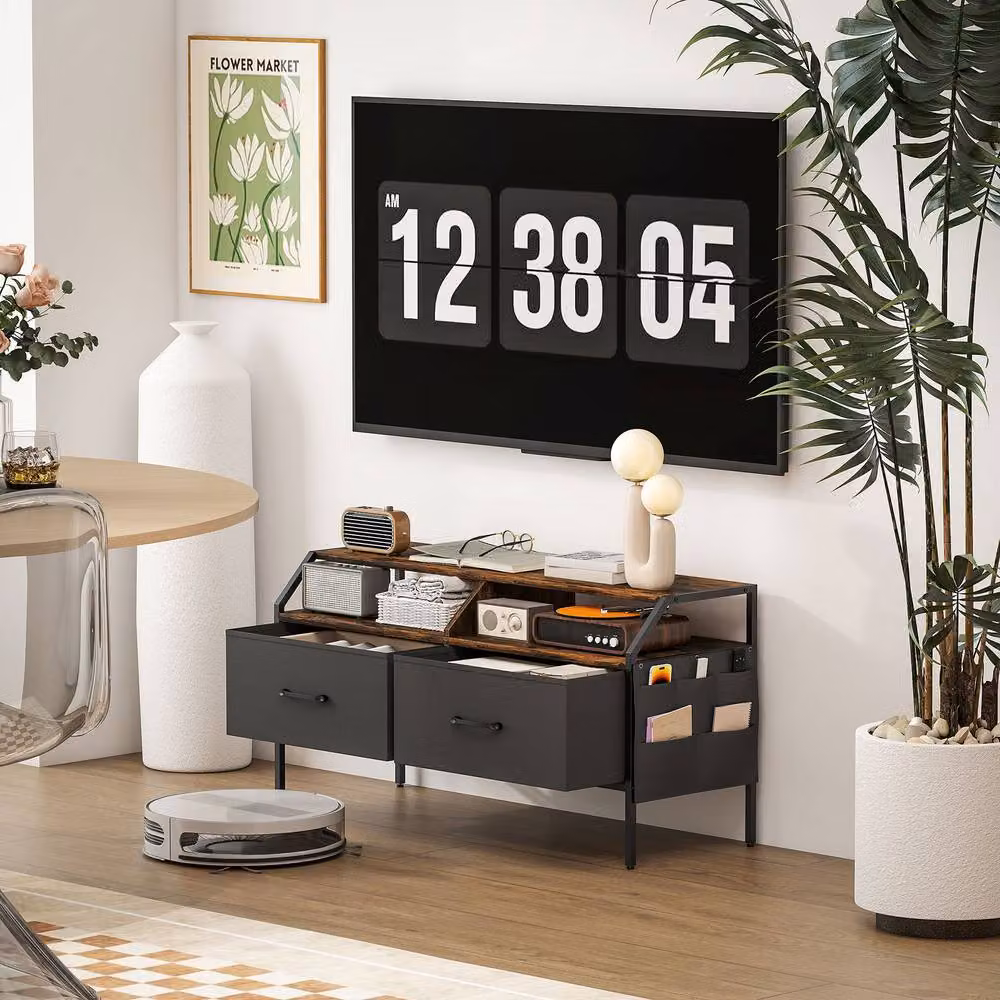 STILVORA TV Stand with Drawers and Side Pockets in Rustic Brown – 9