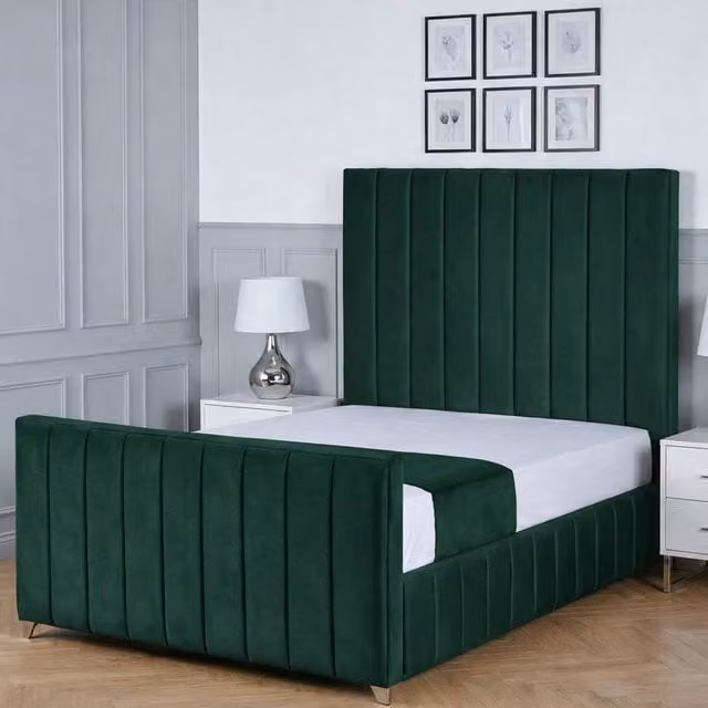 Living Comfort Bedz Zenith Super King Upholstered Plush Velvet Bed with Slatted Base and 48 Inch Headboard in Green, W/D/H: 200 x 200 cm – 1