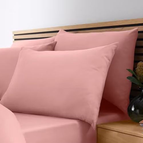 Catherine Lansfield So Soft Non-Iron Microfibre Duvet Cover and Pillowcase Set, Coral, W/D/H: 180 x 200 cm – 2