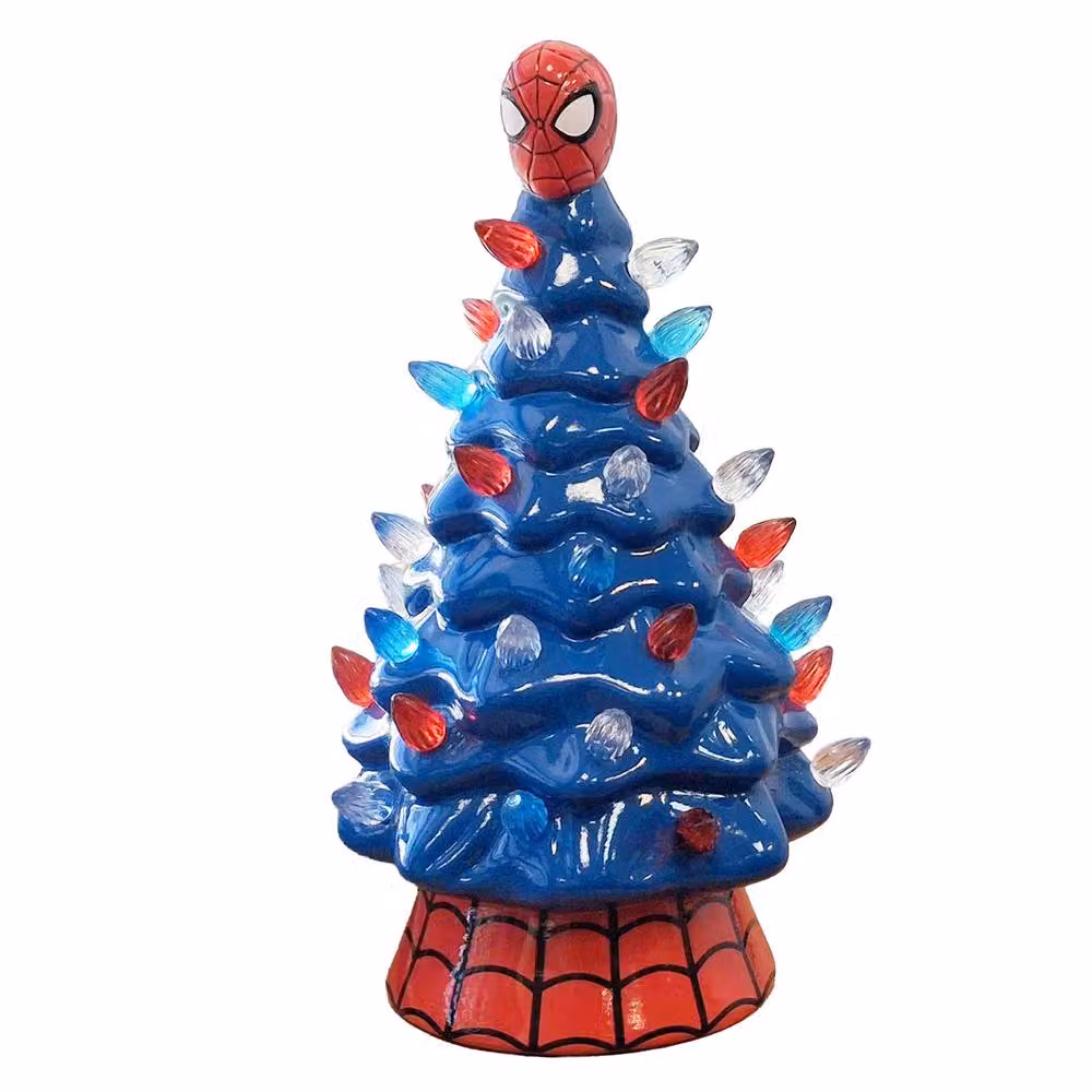 Menkind UKONIC Spider-Man Ceramic Tabletop Christmas Tree with LED Lights in Blue, H: 30 cm, W: 12 cm, D: 12 cm – 2
