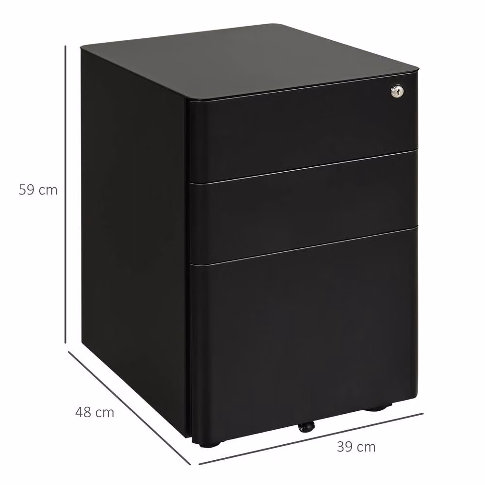 STILVORA Lockable Metal Filing Cabinet with 3 Drawers and Castors in Matt Black, W/D/H: 39 x 48 x 59 cm – 4