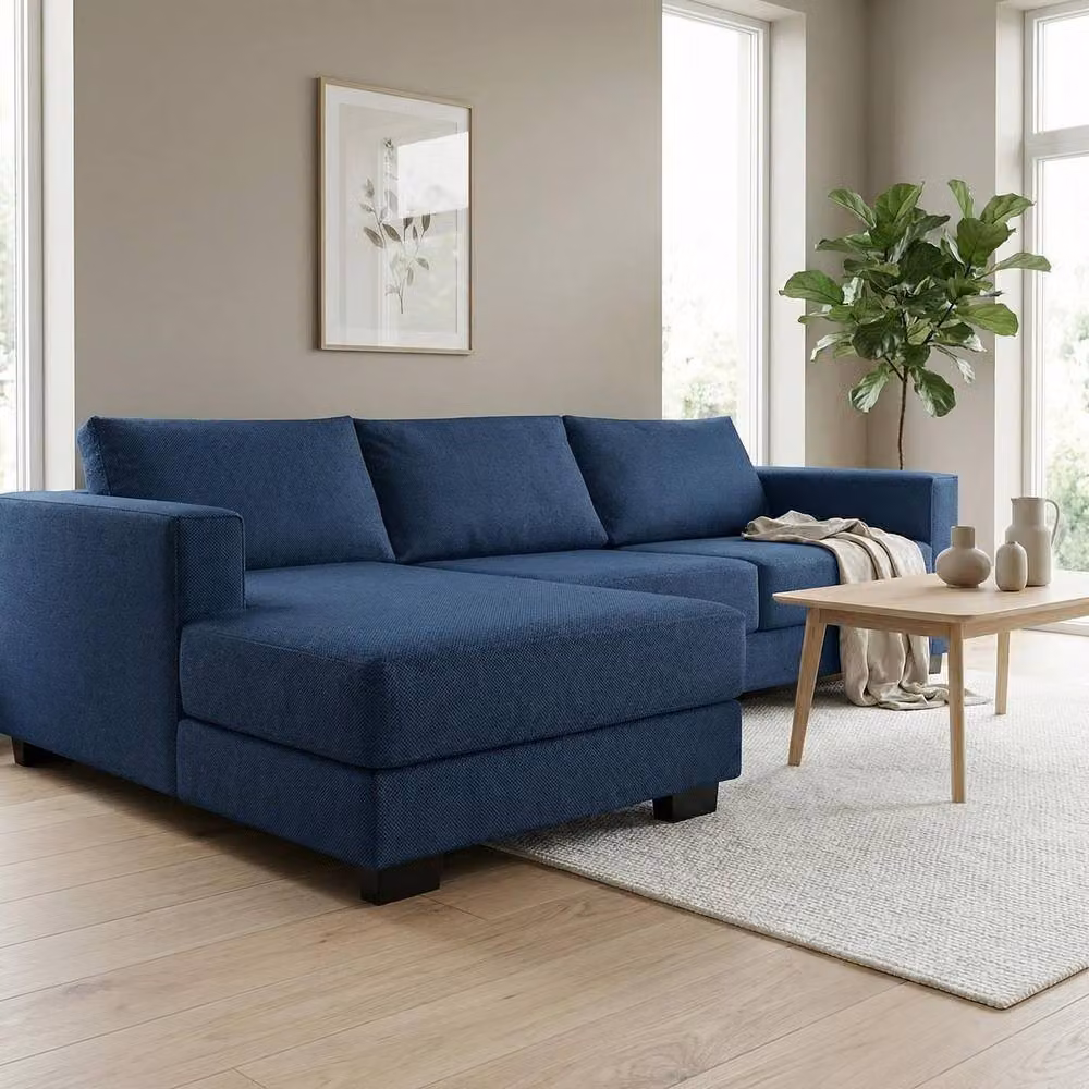 Abakus Direct Kaizer Left Facing Corner Sofa in Dark Blue Bubble Fabric – 2