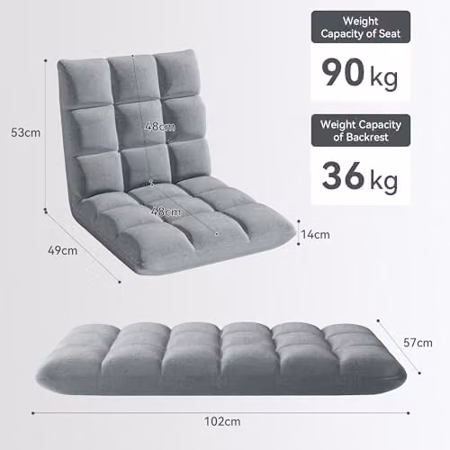MCC Direct 14-Position Adjustable Folding Floor Chair with Padded Headrest in Grey – 3
