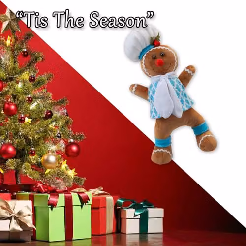 VFM e-Store Christmas Standing Gingerbread Boy Decoration, Blue and Multicolour, H 43 cm x W 23 cm x D 23 cm – 5