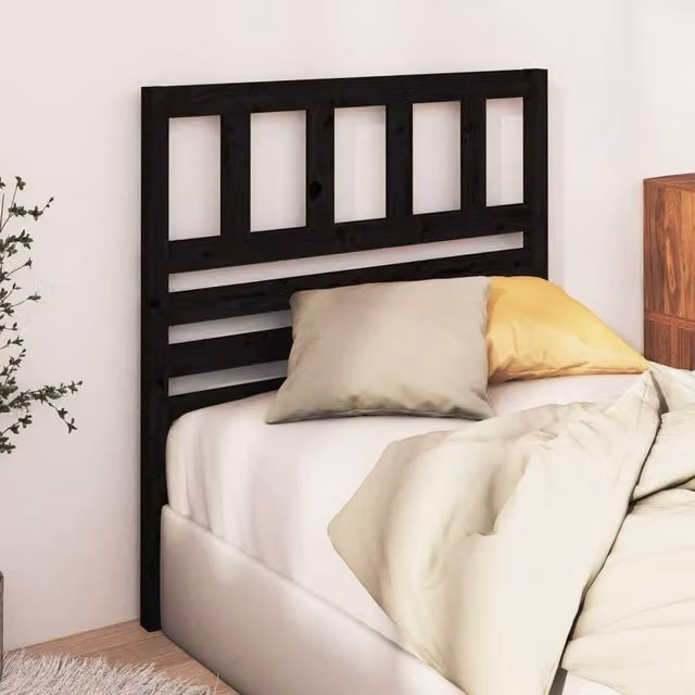 Berkfield Home Beautiful Bed Headboard in Black Solid Pine Wood, W/D/H: 81 x 4 x 100 cm