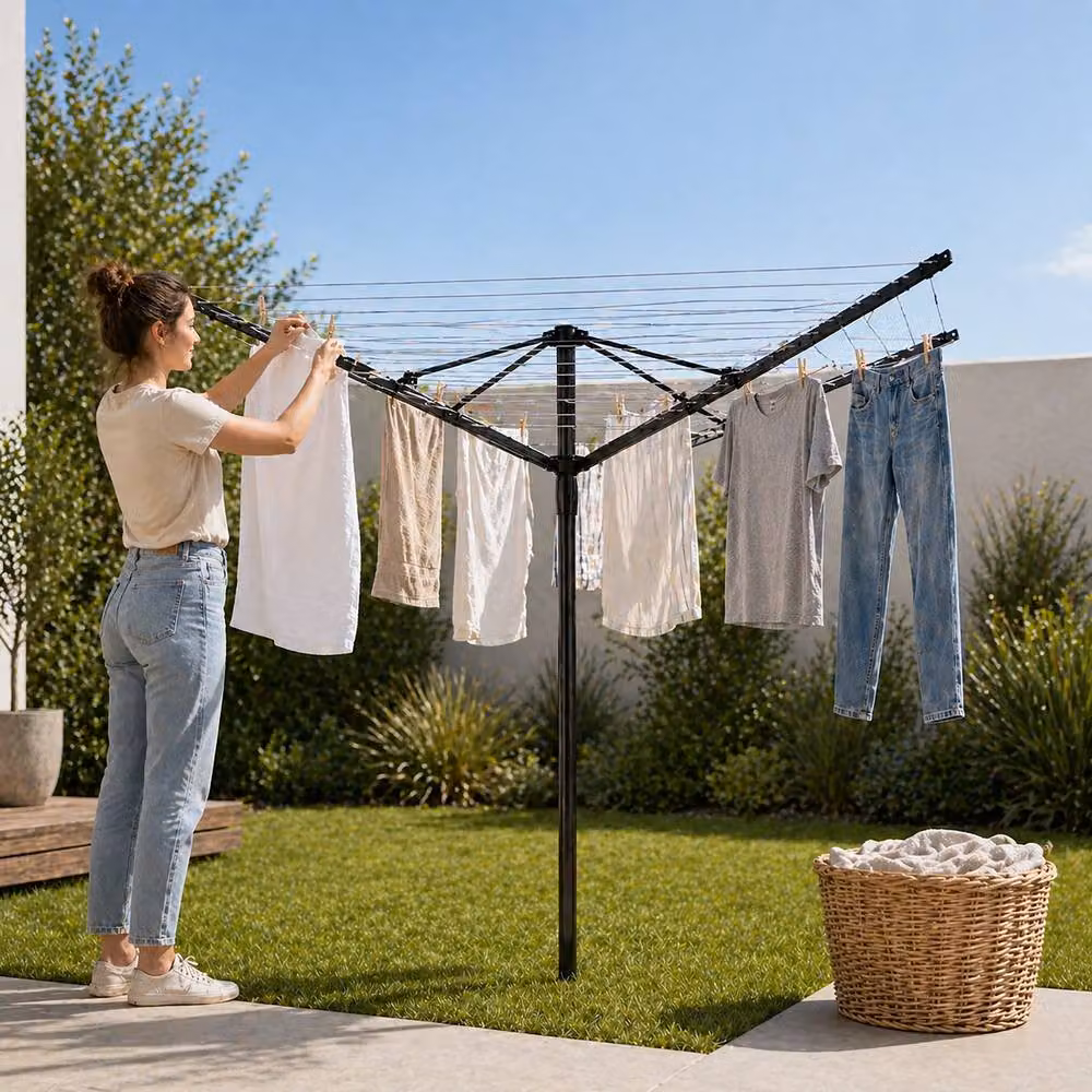 Marco Paul 50m Aluminium Rotary Washing Line with Ground Spike and Waterproof Cover in Grey – 5