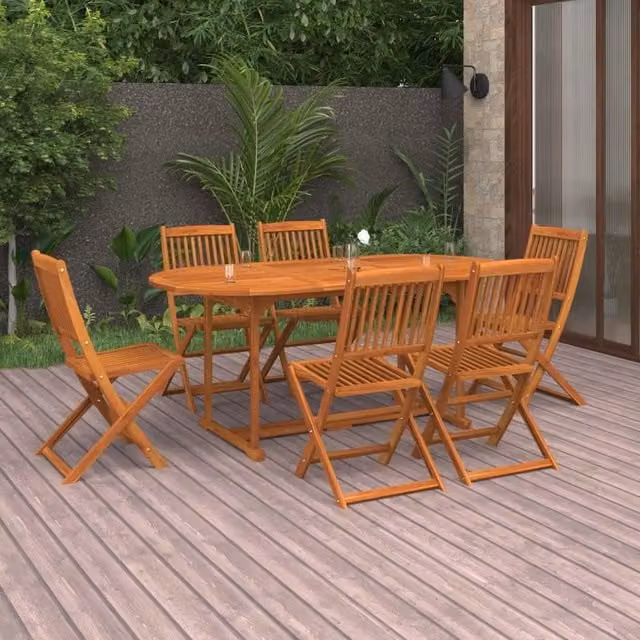 Berkfield Home 7 Piece Garden Dining Set in Brown Solid Oiled Acacia Wood – 1