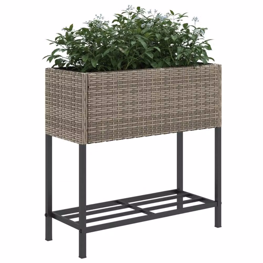 Berkfield Home Garden Planter with Shelf in Grey Poly Rattan – 3