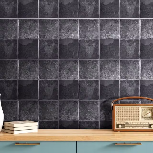 Livingandhome Set of 10 Self Adhesive 3D Square Tile Wallpaper Stickers, Grey, W/D/H: 23 x 23 x 23 cm