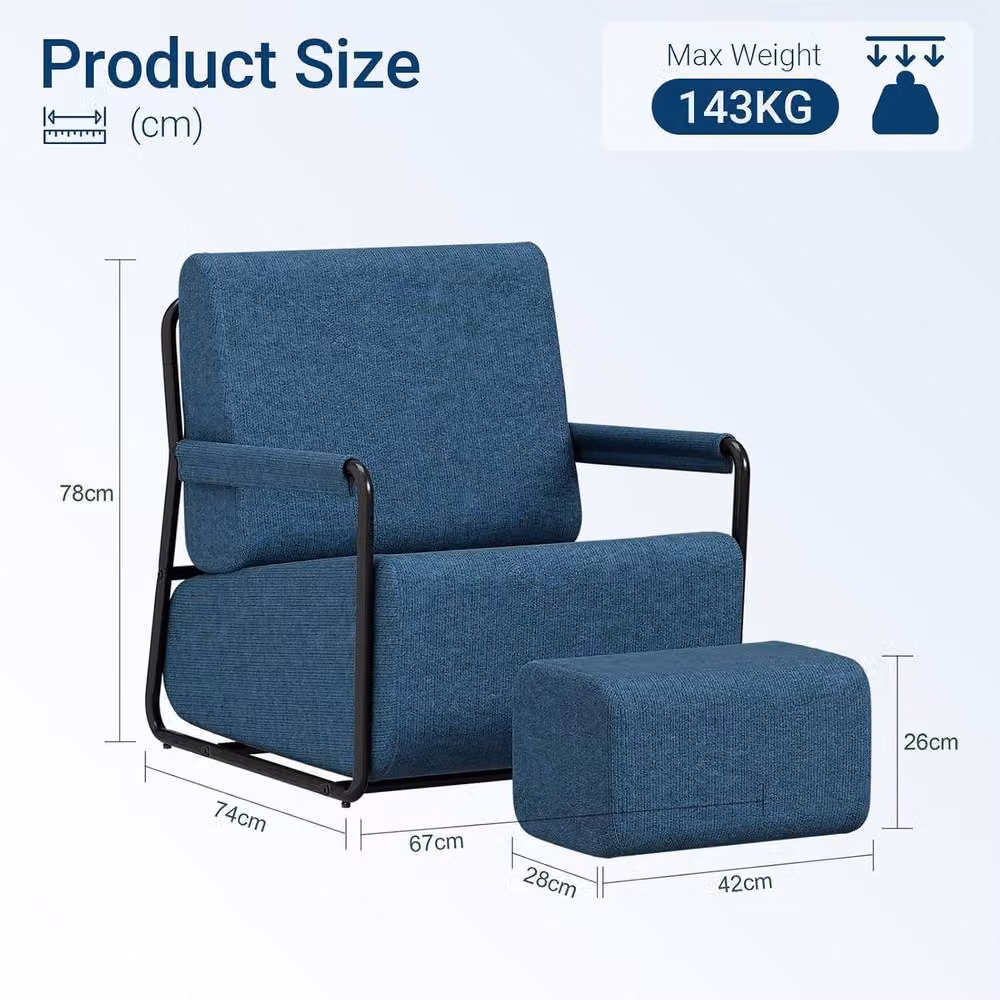 SoBuy Modern Convertible Armchair with Ottoman in Dark Blue Ribbed Fabric – 2