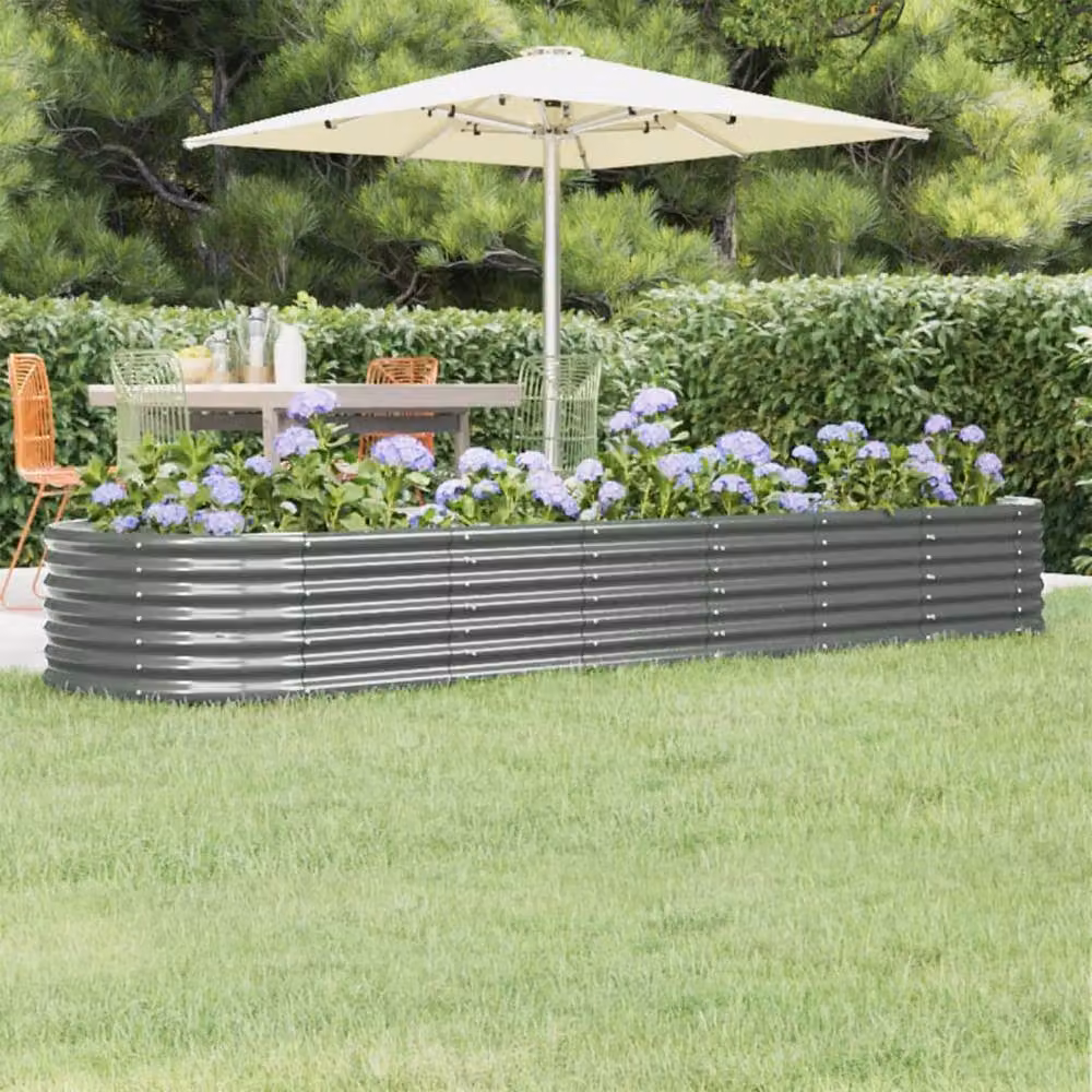 Berkfield Home Garden Raised Bed in Grey Powder-coated Steel, W: 296 cm, D: 80 cm, H: 36 cm – 2