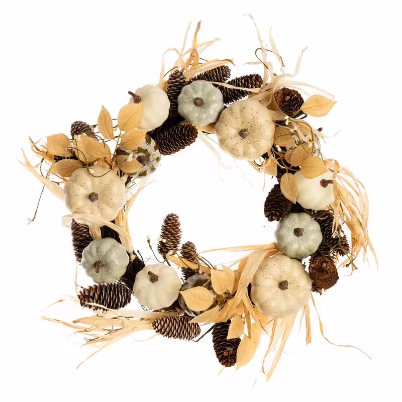 Scottish Everlastings Ltd Premium Pumpkin Wreath in Beige, Diameter: 45 cm – 3