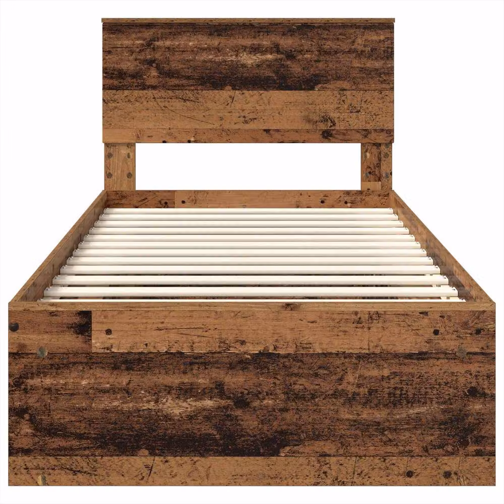 Berkfield Home Bed Frame with Headboard in Old Wood Brown, W: 100 cm, L: 200 cm – 4