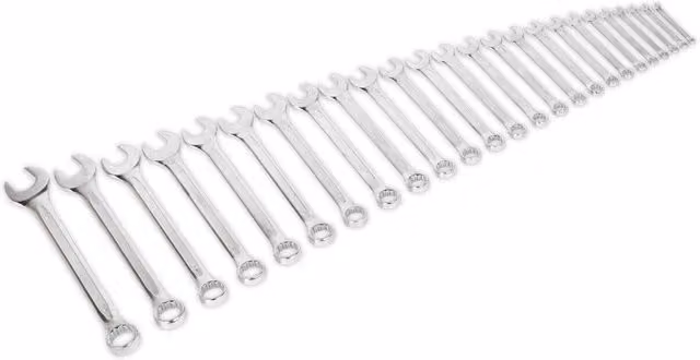 Loops 25pc Slim Handled Combination Spanner Set in Silver and Multicolour Chrome Vanadium Steel