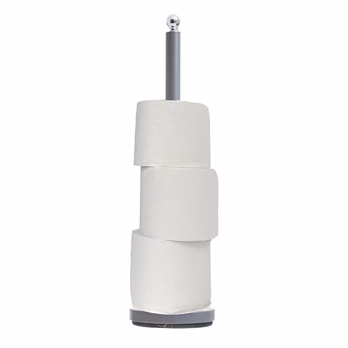 Premier Housewares Freestanding Grey and Silver Toilet Roll Holder with Spare Roll Storage