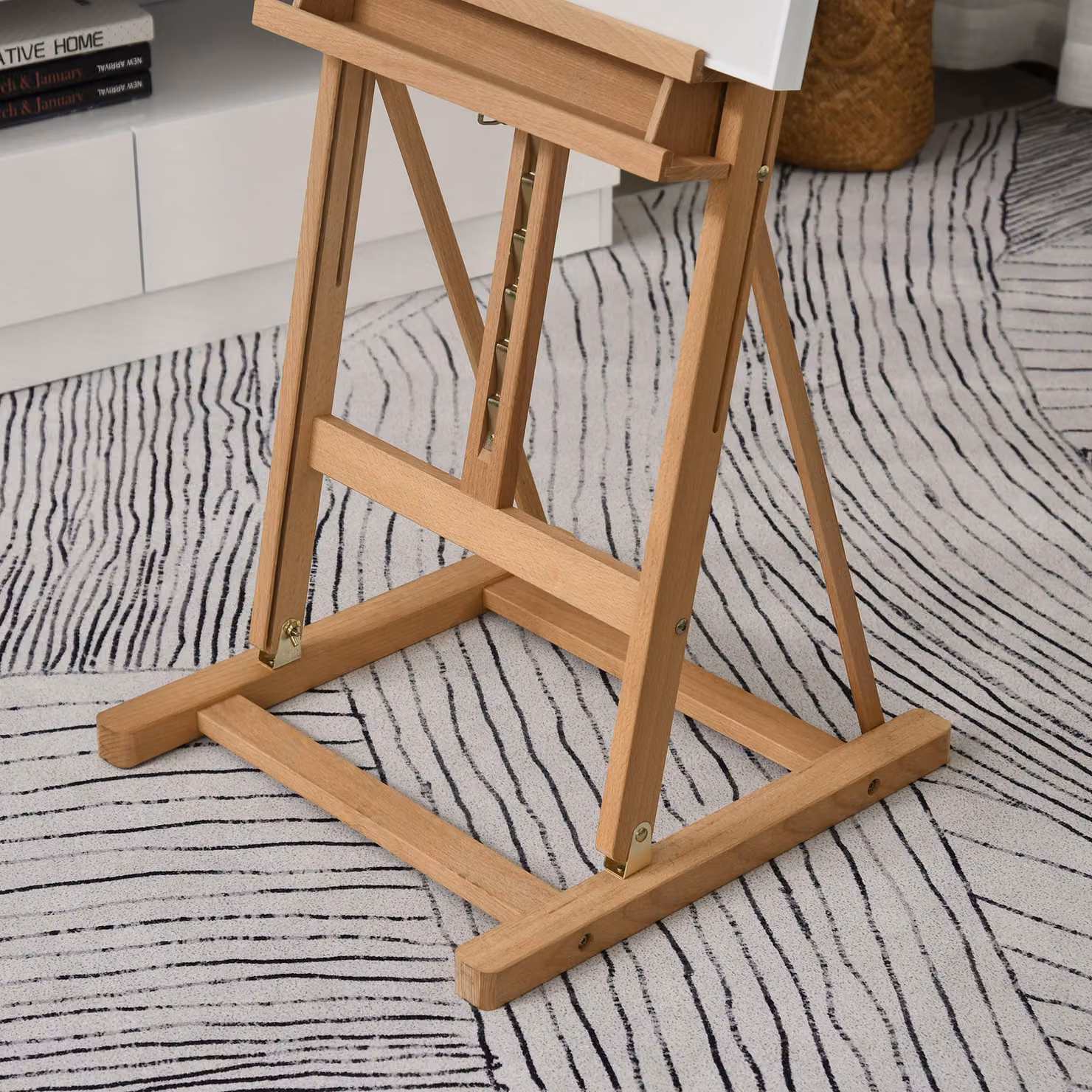 Vinsetto Adjustable Wooden H-Frame Easel with Canvas and Pencil Holder in Brown – 4