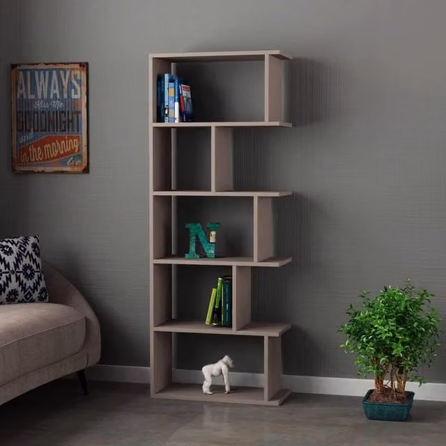 FWStyle Modern Design Scratch Resistant Bookshelf in Mocha Grey