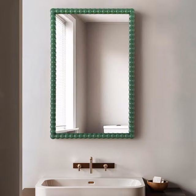 Home Garden Direct Lecco Modern Rectangular Wooden Wall Mirror with Glass in Green and Black