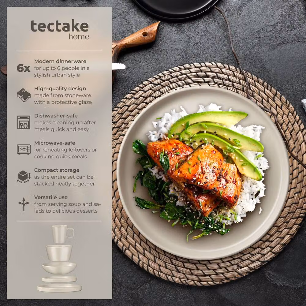 tectake Una 30 Piece Stoneware Dinnerware Set in Taupe – 2