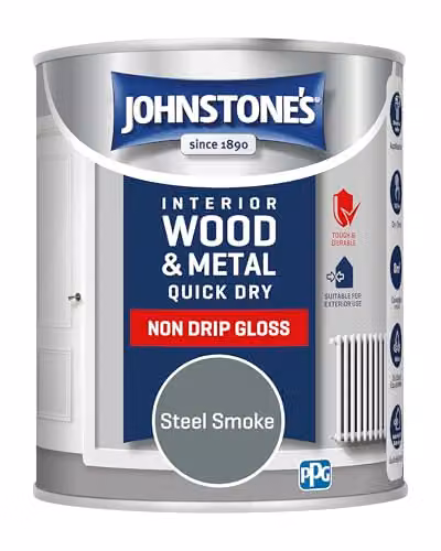 Johnstone's Wood and Metal Paint in Steel Smoke Grey, Gloss Finish, 750ml – 3