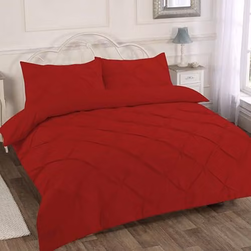 Home Sweet Home UK Red Pintuck Polycotton Duvet Cover and Pillowcase Set with Button Closure – 3