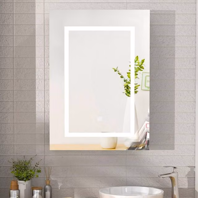 KEEPREAPER Illuminated Bathroom Mirror Cabinet in White, W/H: 50 x 70 cm