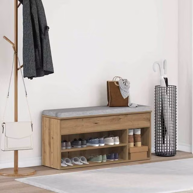 Berkfield Home Artisan Oak Shoe Bench in Brown, W/D/H: 102 x 30.5 x 45 cm