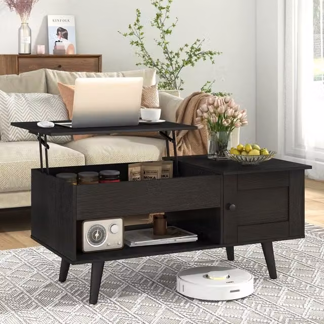 Costway Modern Lift Top Coffee Table with Storage in Black – 1