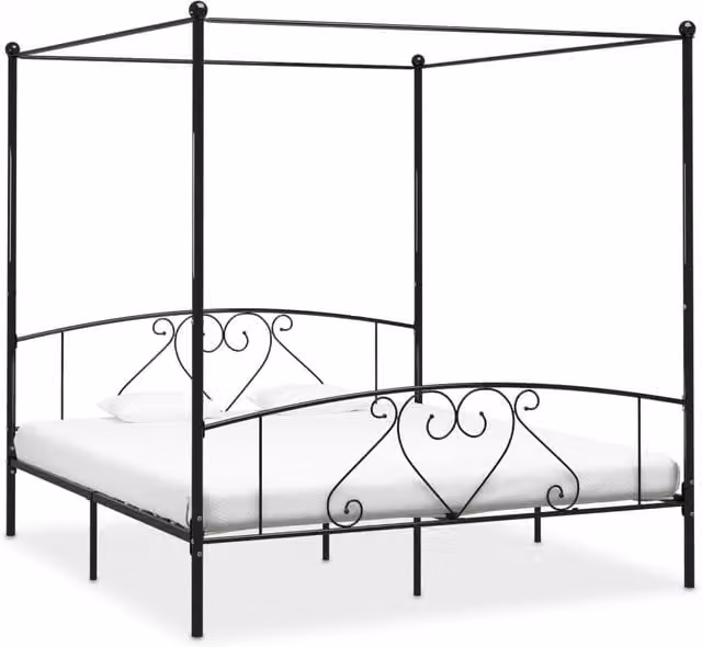 Berkfield Home Black Metal Canopy Bed Frame, Super King Size 180 x 200 cm