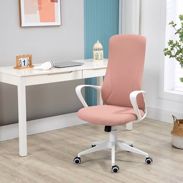 Vinsetto Pink Fabric Modern Home Office Task Chair with Armrests and Castors