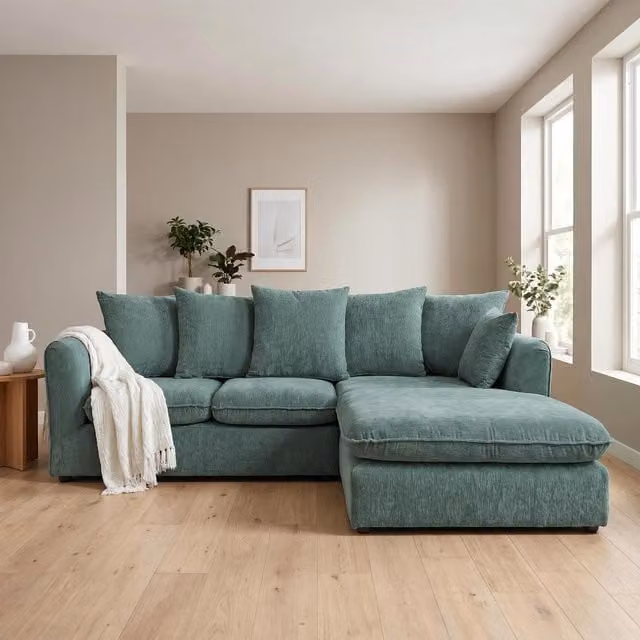 Abakus Direct Lucas Right Facing Corner Sofa in Green Velvet Chenille – 1