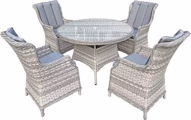 Oseasons Knightsbridge XL 4 Seat Rattan Dining Set with Round Powder Coated Aluminium Table in Grey