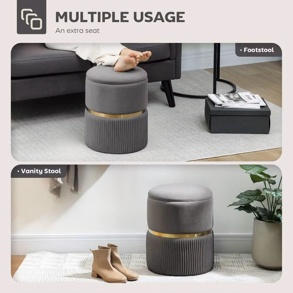 Wyld Haus Vami Grey Velvet Storage Ottoman with Gold Accents, W/D/H: 44 x 44 x 36 cm – 6