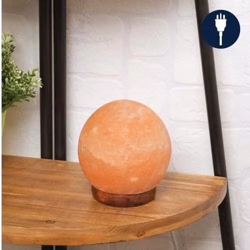 Hestia Pink Himalayan Rock Salt Sphere Table Lamp with Wood Base, Diameter: 12.7 cm – 3
