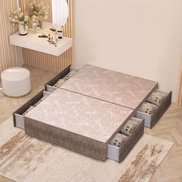 Somnior Beds Ltd Modern Upholstered Divan Bed Base with Drawers in Brown Tweed Fabric, W/D/H: 200 x 200 cm