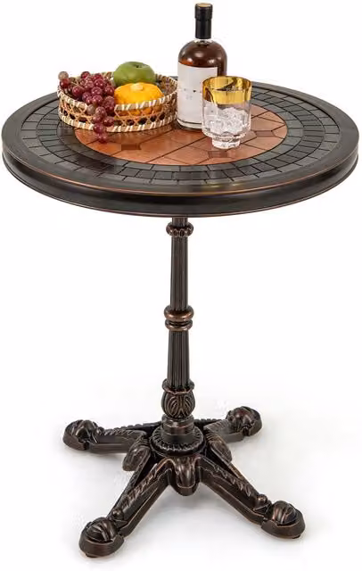 Gymax Round Cast Aluminium Patio Dining Table, Bronze, Diameter: 60 cm
