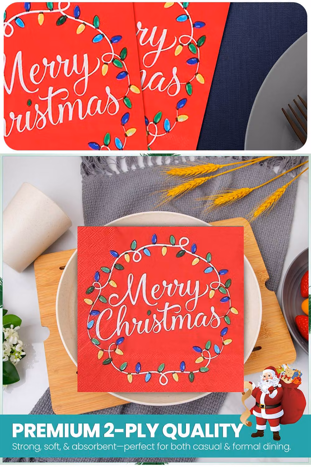 Neel Blue Red Christmas Party Disposable Paper Napkins, 20 Pieces, 33 cm – 3