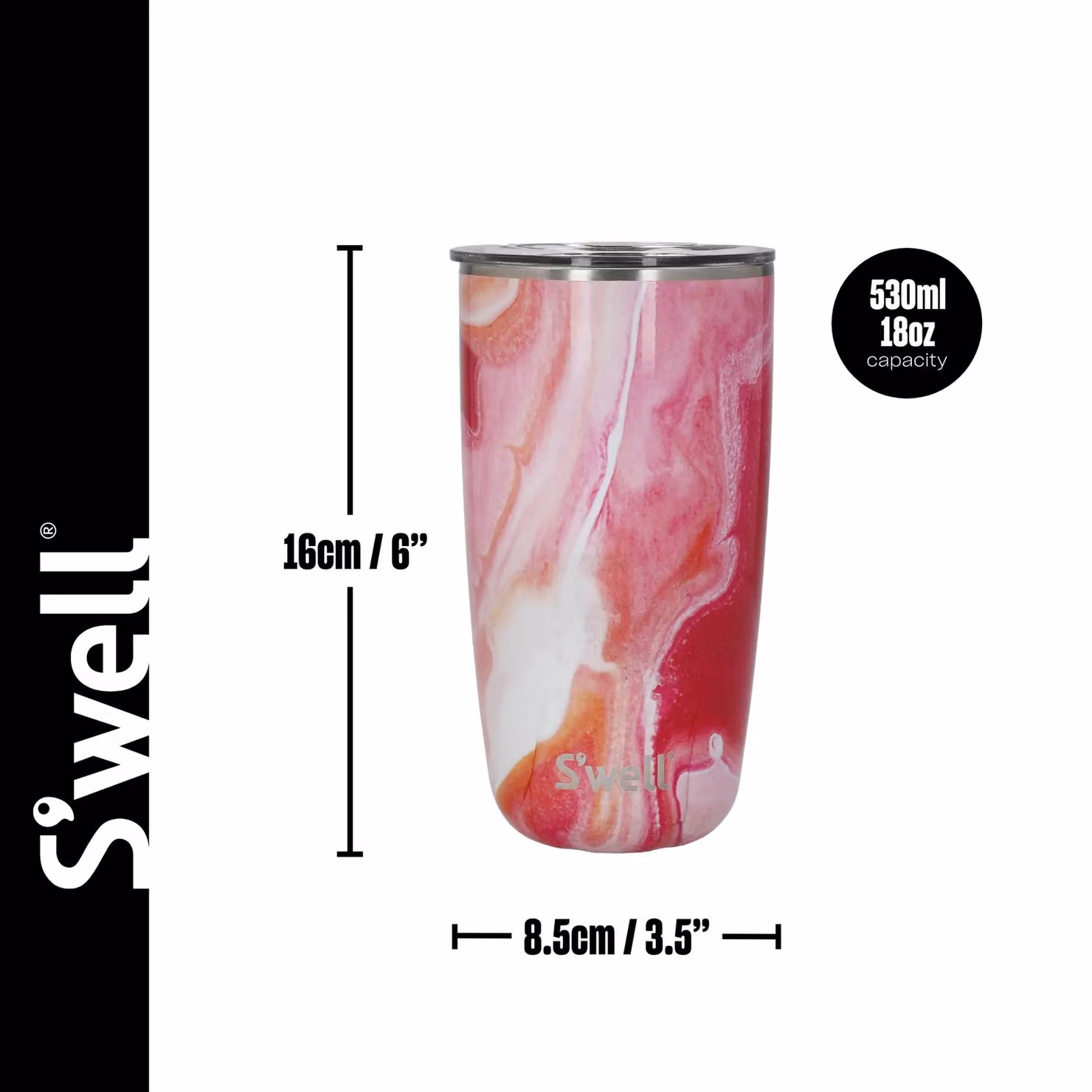 S'well Rose Agate Tumbler with Lid, 530ml, Pink and Multicolour Stainless Steel Travel Cup – 5