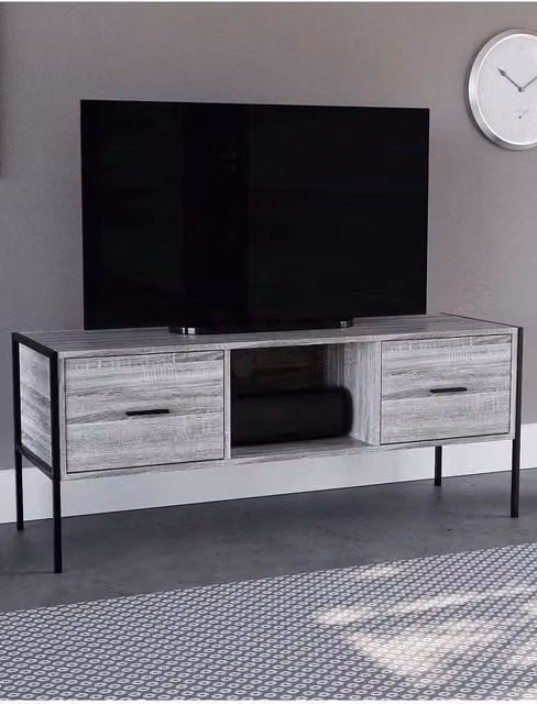 Vida Designs Brooklyn Industrial 2 Drawer TV Unit Cabinet in Grey