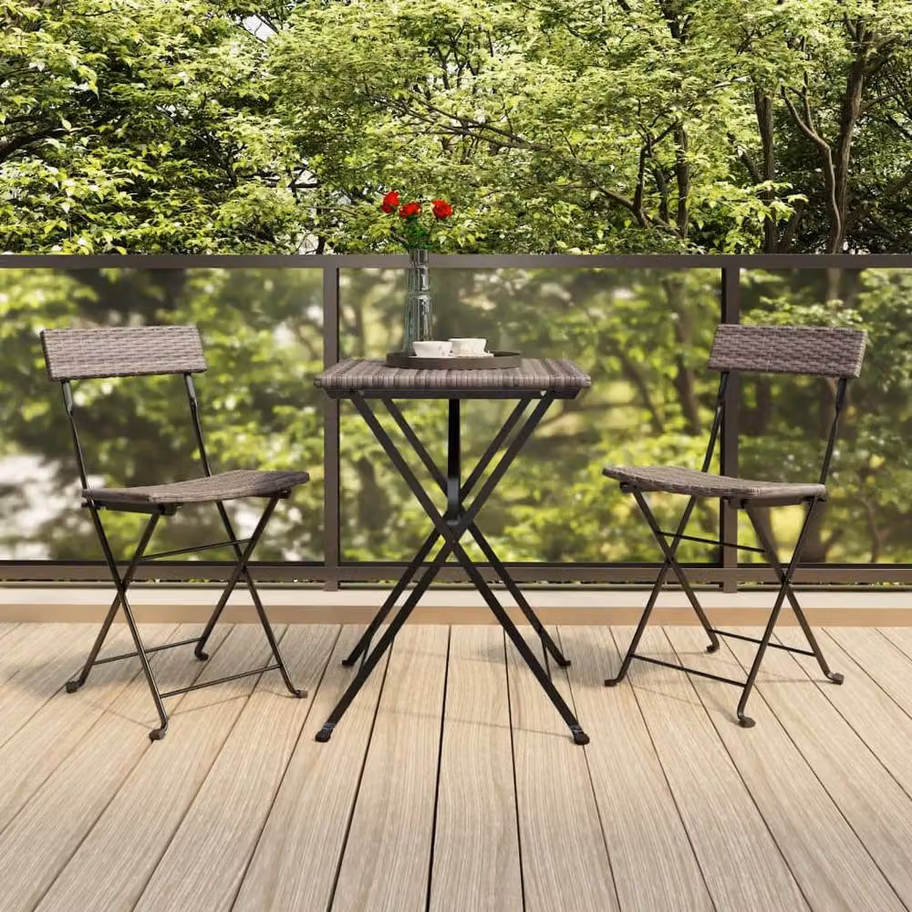 Berkfield Home 3 Piece Folding Bistro Set in Grey Poly Rattan and Steel – 2