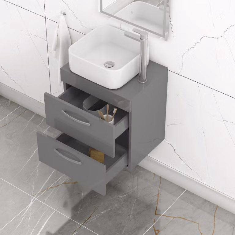 Royal Bathrooms 500mm Wall Hung Indigo Grey Gloss 2 Drawer Vanity Unit with Elena Countertop Basin