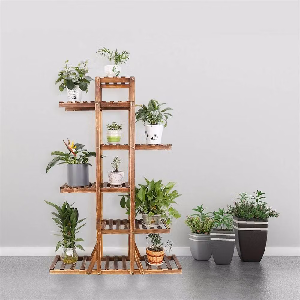 NESTLUNE 6-Tier Wood Flower Rack and Plant Stand in Brown, W/D/H: 100 x 100 x 131 cm – 4