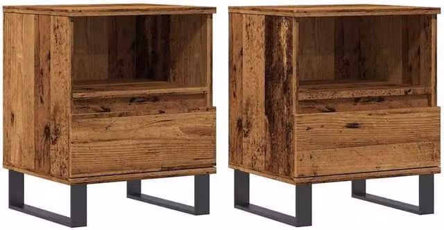 Berkfield Home Set of 2 Bedside Cabinets in Old Wood Brown, W/D/H: 40 x 35 x 50 cm